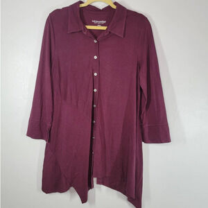 Soft Surroundings Button Down Tunic Top Size M Collared Asymmetrical Hem Maroon
